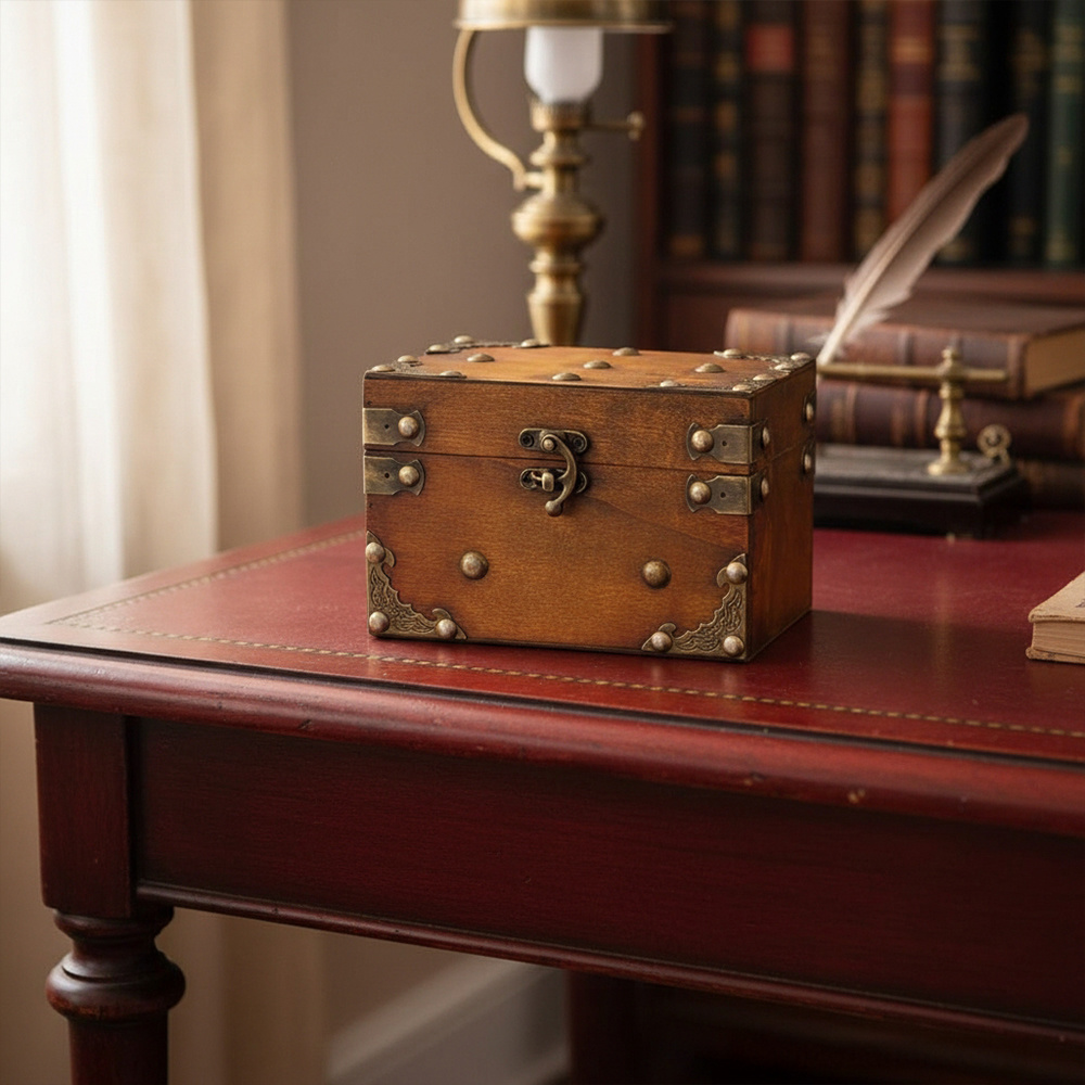 Vintage Small Wooden Jewelry Box with Lock, Keepsake Gift